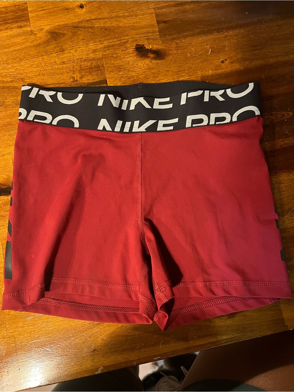 Nike Pro Women's Burgundy Bike Shorts with Black Branded Waistband